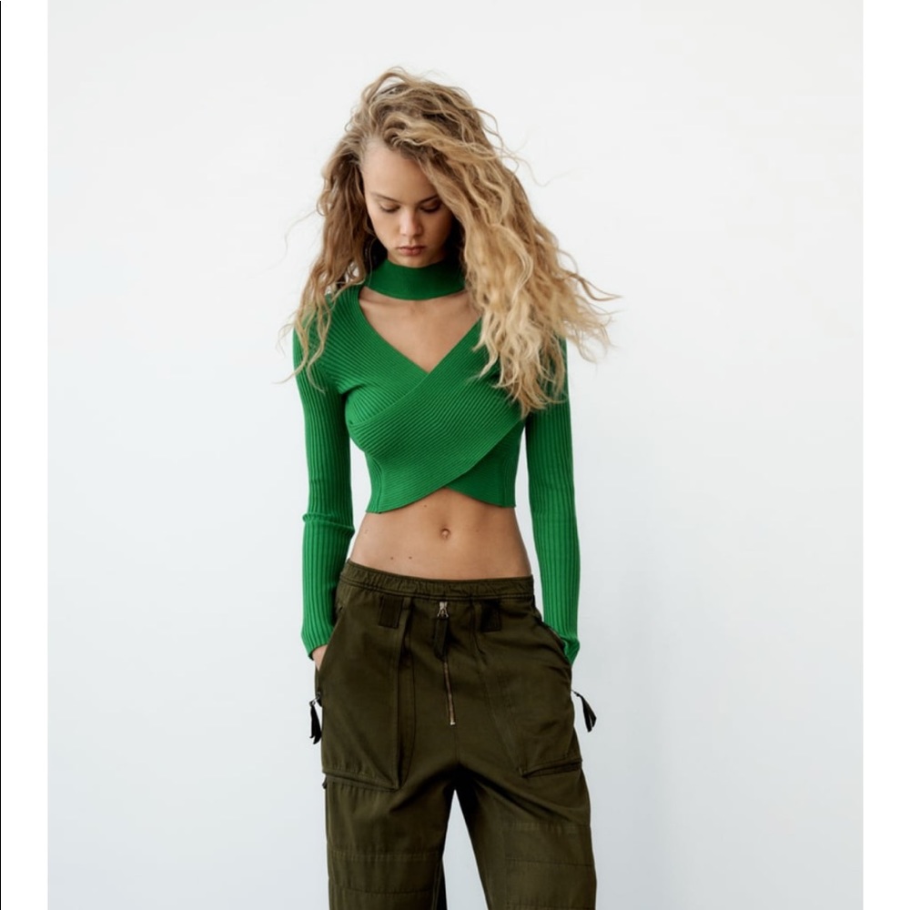 Zara cut out knit top in green